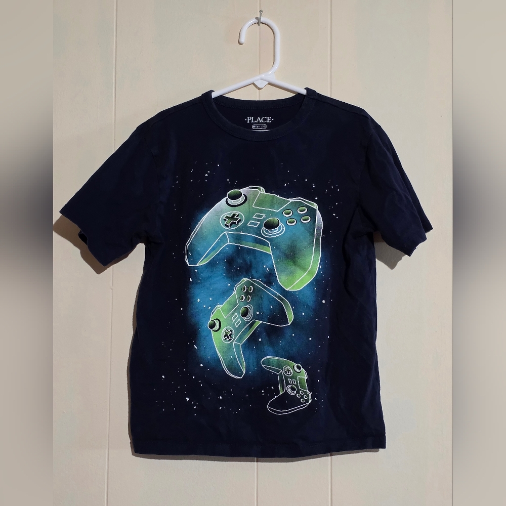 Kids Place Gaming Controller Galaxy T-Shirt - Navy with Cosmic Design